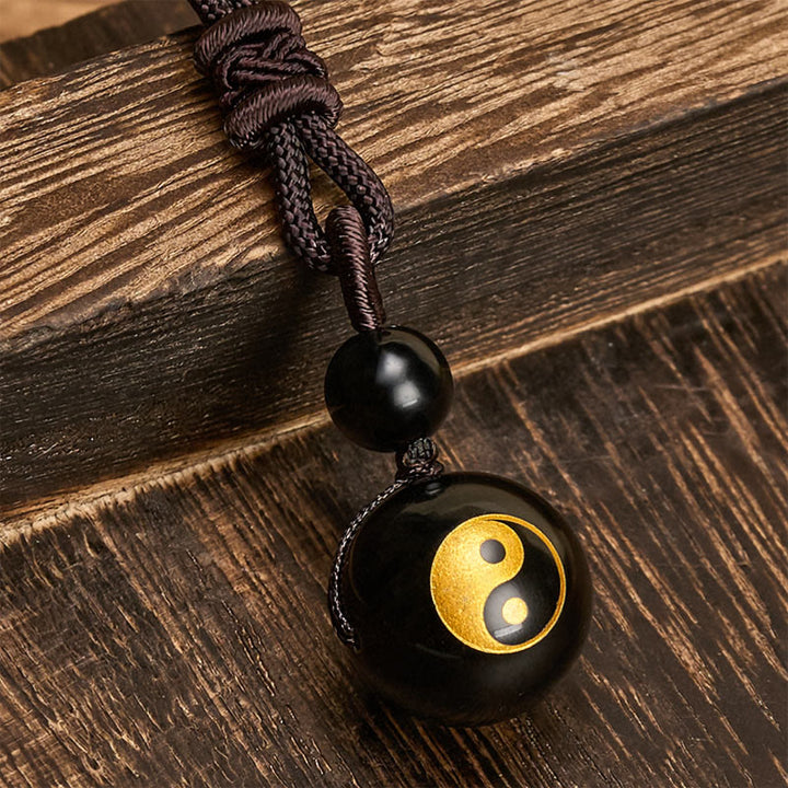 Buddha Stones 黒曜石彫刻の浄化陰陽ネックレスペンダント - image 7