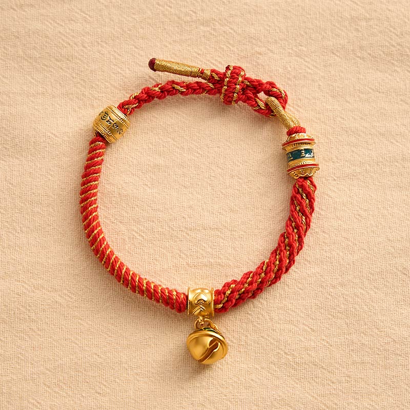 Buddha Stones 銅製エナメルベル付きチベットロープブレスレット - image 1