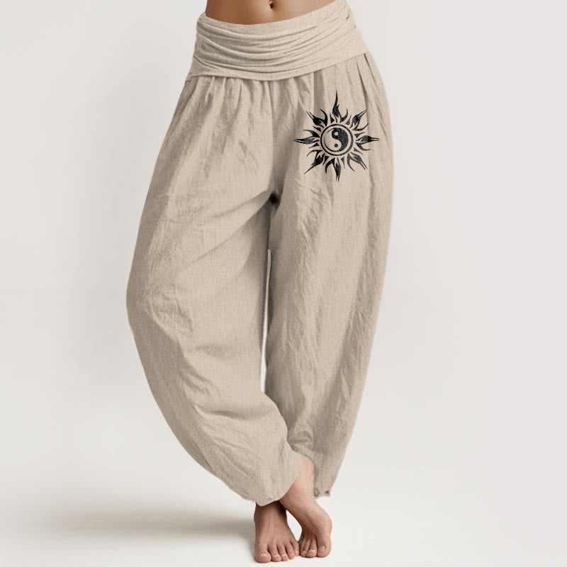 Buddha Stones 純綿素材の陰陽太陽柄レディースゴムウエストハーレムパンツ - タン - US16、 UK/AU20、 EU48 (3XL) - image 11