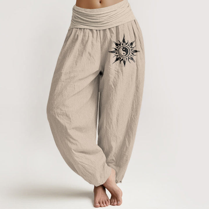 Buddha Stones 純綿素材の陰陽太陽柄レディースゴムウエストハーレムパンツ - タン - US16、 UK/AU20、 EU48 (3XL) - image 11