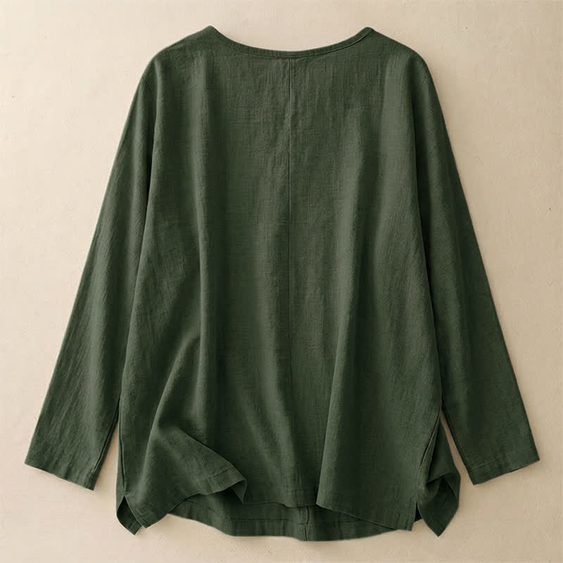 Buddha Stones 春秋カジュアルシンプル無地クルーネックデザインコットンレディース長袖Tシャツ - image 10