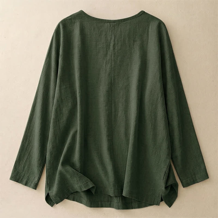 Buddha Stones 春秋カジュアルシンプル無地クルーネックデザインコットンレディース長袖Tシャツ - image 10
