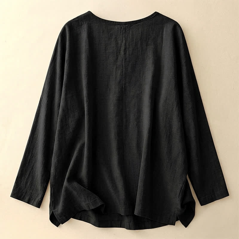 Buddha Stones 春秋カジュアルシンプル無地クルーネックデザインコットンレディース長袖Tシャツ - image 12