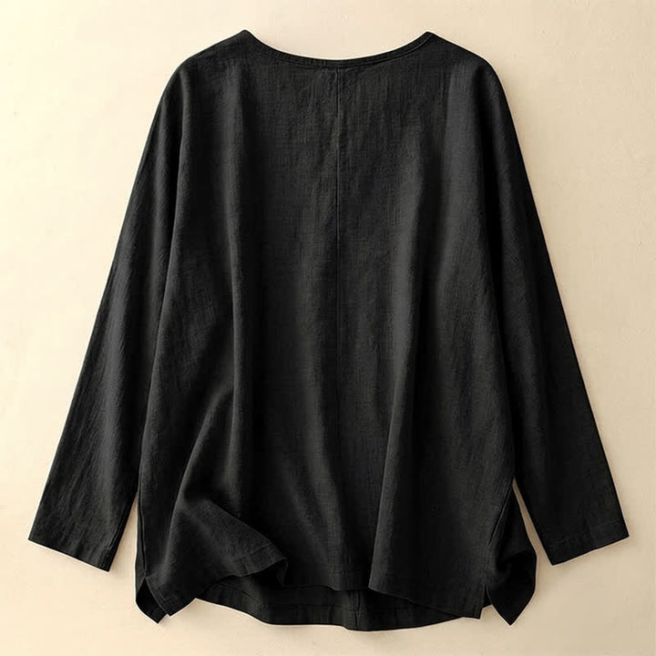Buddha Stones 春秋カジュアルシンプル無地クルーネックデザインコットンレディース長袖Tシャツ - image 12