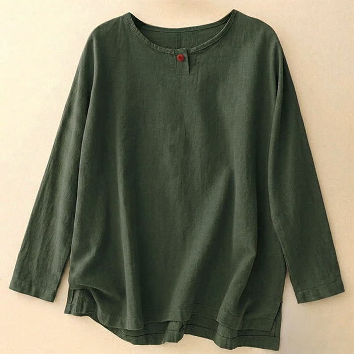 Buddha Stones 春秋カジュアルシンプル無地クルーネックデザインコットンレディース長袖Tシャツ - ダークオリーブグリーン - US14、 UK/AU18、 EU46 (2XL) - image 9