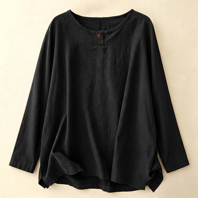 Buddha Stones 春秋カジュアルシンプル無地クルーネックデザインコットンレディース長袖Tシャツ - 黒 - US14、 UK/AU18、 EU46 (2XL) - image 11