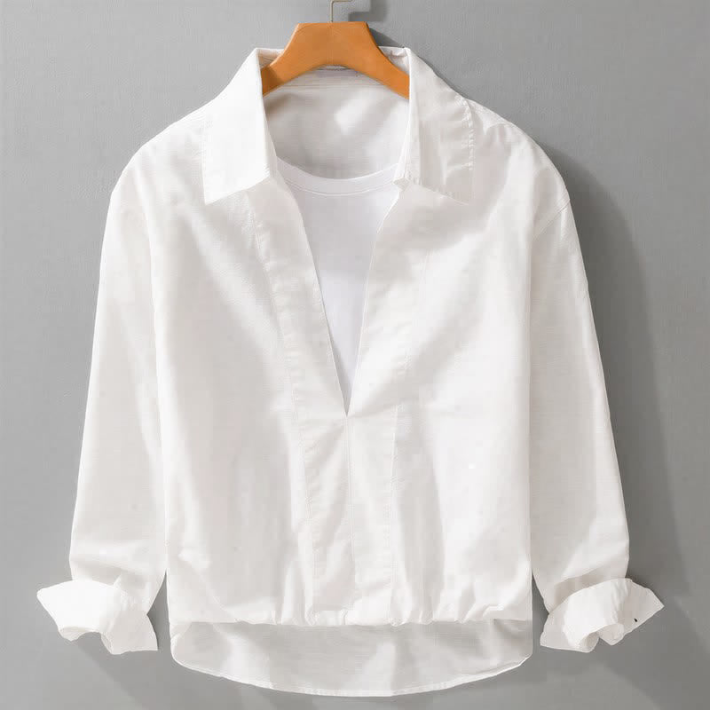 Buddha Stones 秋のカジュアルミニマル無地レイヤードルックメンズ長袖シャツ - 白 - US/UK/AU42、 EU52 (3XL) - image 9