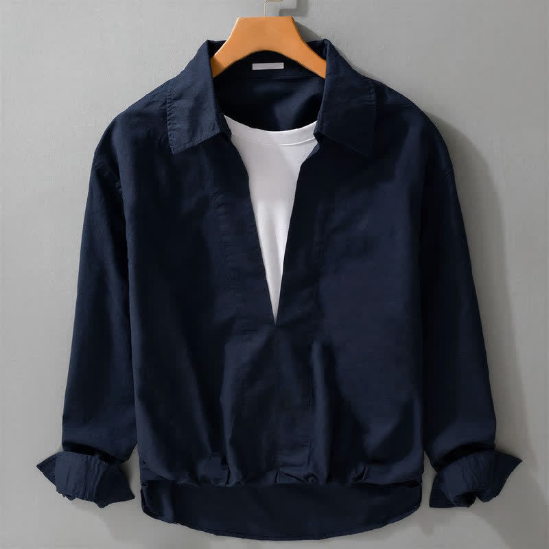 Buddha Stones 秋のカジュアルミニマル無地レイヤードルックメンズ長袖シャツ - ミッドナイトブルー - US/UK/AU42、 EU52 (3XL) - image 5