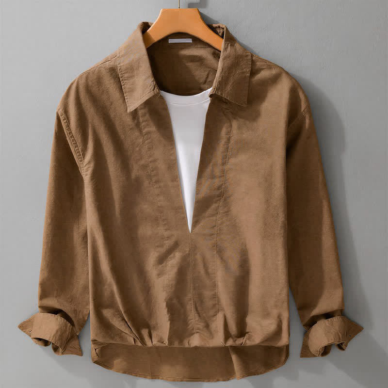 Buddha Stones 秋のカジュアルミニマル無地レイヤードルックメンズ長袖シャツ - ペルー - US/UK/AU42、 EU52 (3XL) - image 0