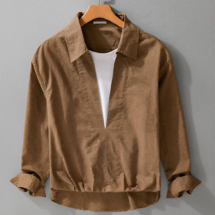 Buddha Stones 秋のカジュアルミニマル無地レイヤードルックメンズ長袖シャツ - ペルー - US/UK/AU42、 EU52 (3XL) - image 0