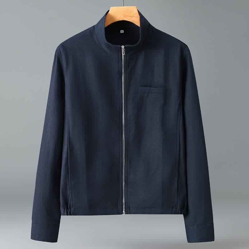 Buddha Stones 秋のミニマリスト マンダリンカラー 無地 メンズジャケット ポケット付き - 海軍 - US/UK/AU42、 EU52 (3XL) - image 1