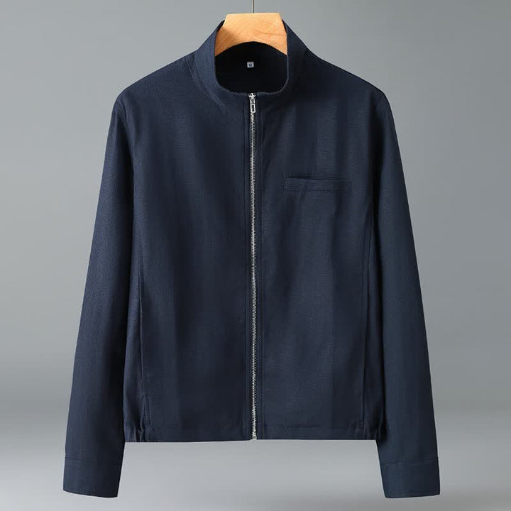 Buddha Stones 秋のミニマリスト マンダリンカラー 無地 メンズジャケット ポケット付き - 海軍 - US/UK/AU42、 EU52 (3XL) - image 1