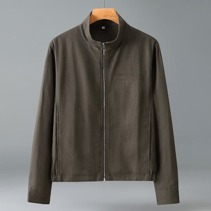 Buddha Stones 秋のミニマリスト マンダリンカラー 無地 メンズジャケット ポケット付き - オリーブ - US/UK/AU42、 EU52 (3XL) - image 0