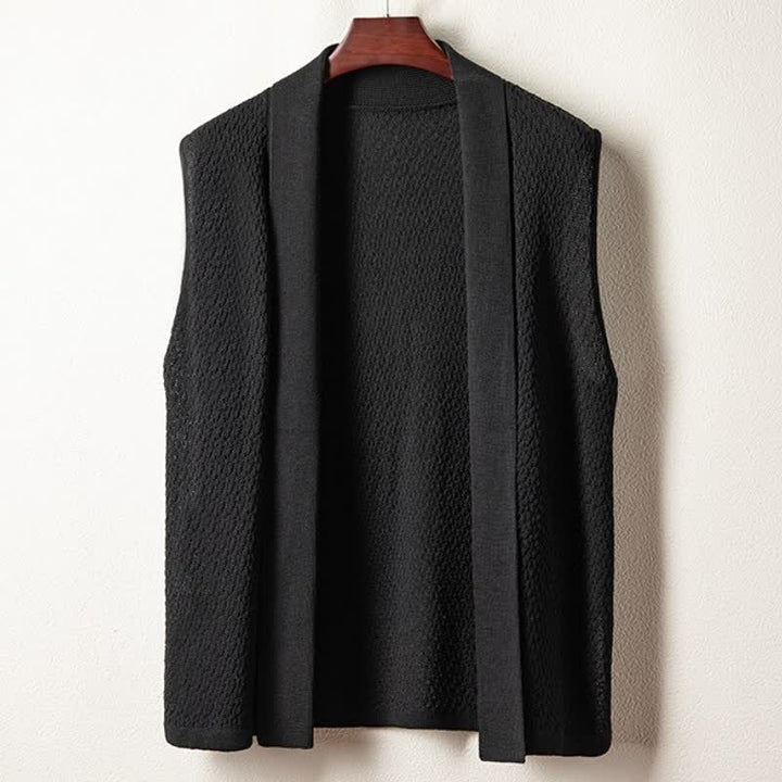 Buddha Stones 秋のカジュアルミニマリストサイドスリット無地ニットタンクトップメンズ着物 - 黒 - US/UK/AU42、 EU52 (3XL) - image 7