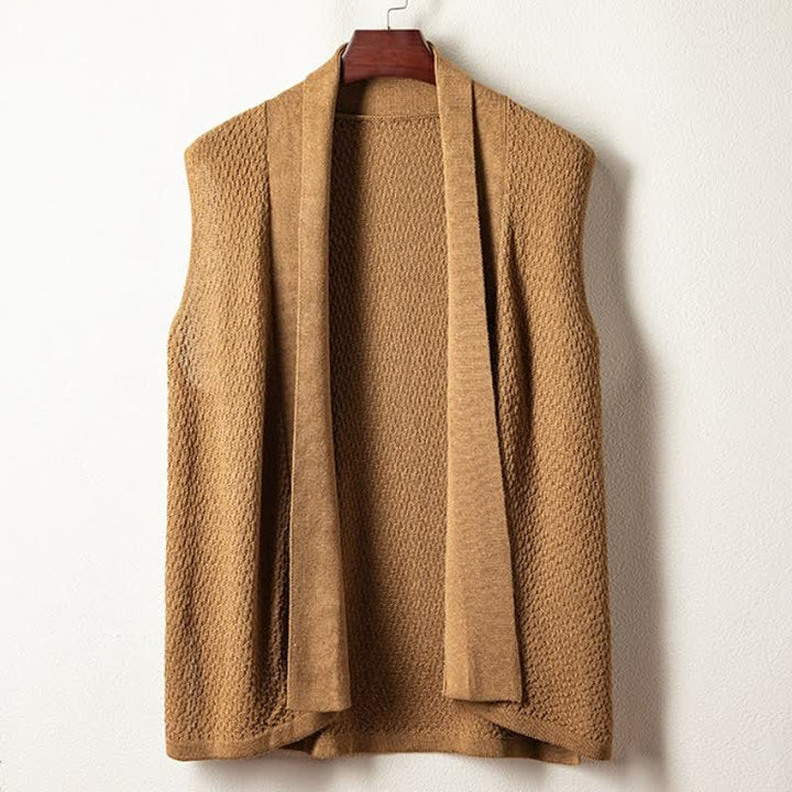 Buddha Stones 秋のカジュアルミニマリストサイドスリット無地ニットタンクトップメンズ着物 - タン - US/UK/AU42、 EU52 (3XL) - image 0