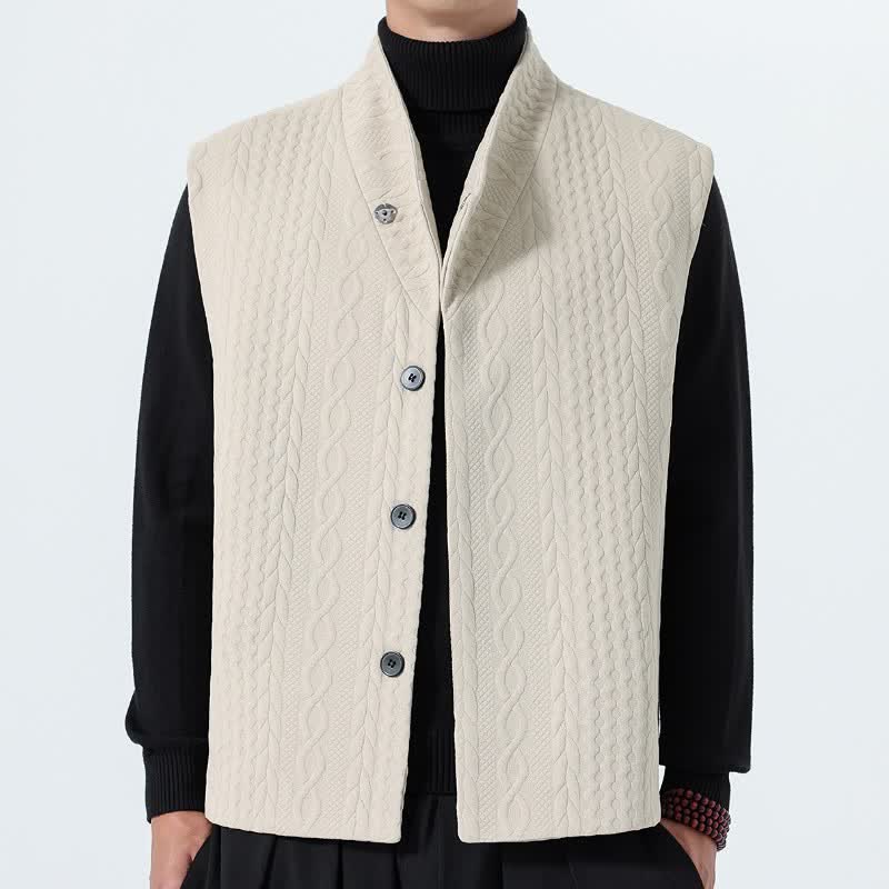 Buddha Stones 秋冬カジュアルミニマリスト無地ニットタンクトップメンズベスト - ベージュ - US/UK/AU46、 EU56 (5XL) - image 6
