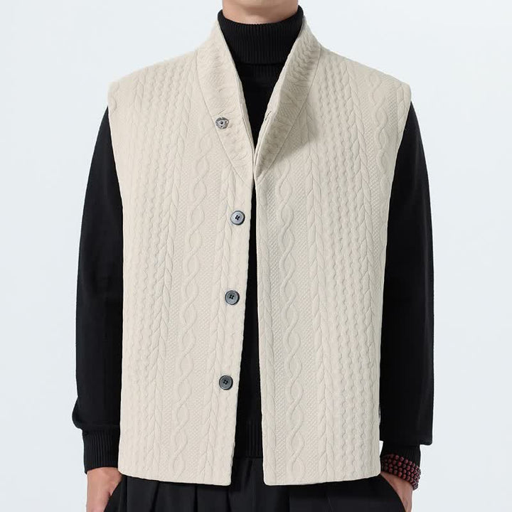 Buddha Stones 秋冬カジュアルミニマリスト無地ニットタンクトップメンズベスト - ベージュ - US/UK/AU46、 EU56 (5XL) - image 6