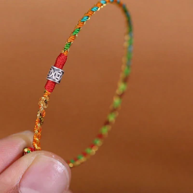 Buddha Stones 925スターリングシルバー製、手織りマルチカラー赤紐のフェイスブレスレット - image 2