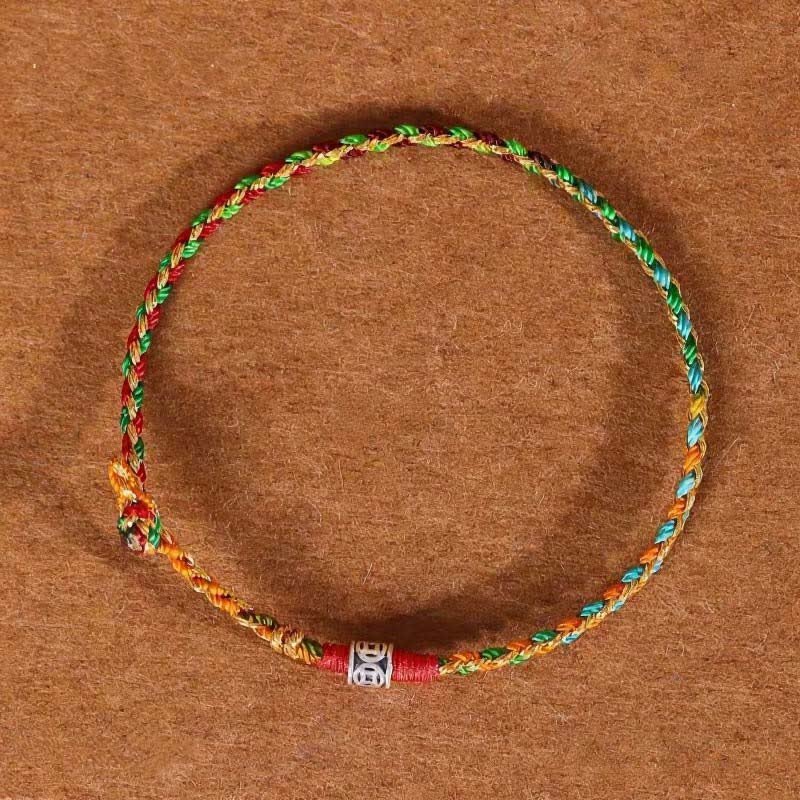Buddha Stones 925スターリングシルバー製、手織りマルチカラー赤紐のフェイスブレスレット - image 1