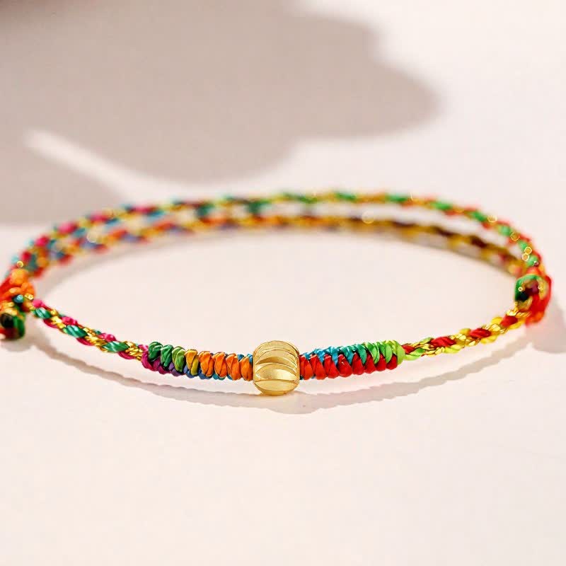 Buddha Stones 手織りのカラフルな赤紐のラッキーコードブレスレット - image 1