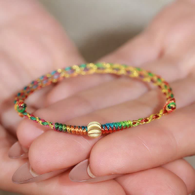 Buddha Stones 手織りのカラフルな赤紐のラッキーコードブレスレット - image 4