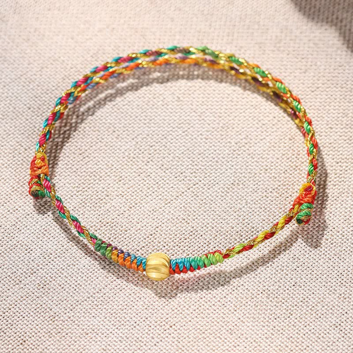 Buddha Stones 手織りのカラフルな赤紐のラッキーコードブレスレット - image 3