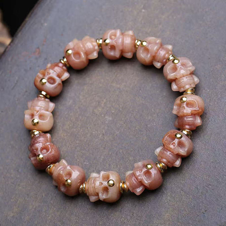 Buddha Stones 手彫りのスカルチベット骨ビーズヴィンテージブレスレット - 骨のビーズ - image 0