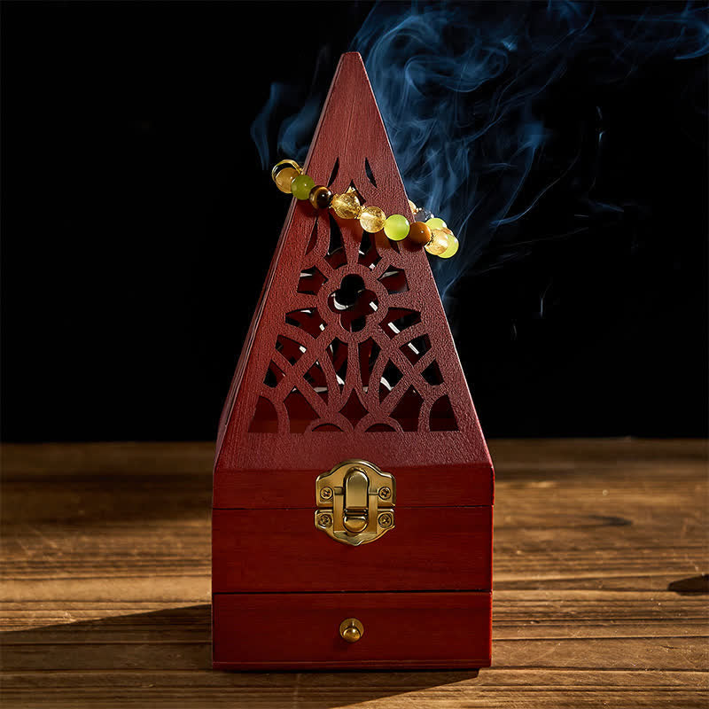 Buddha Stones天然木製正方形儀式用ボックス浄化香炉 - image 2