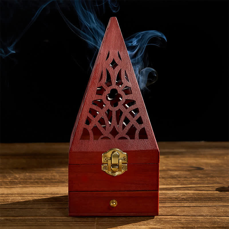 Buddha Stones天然木製正方形儀式用ボックス浄化香炉 - image 1