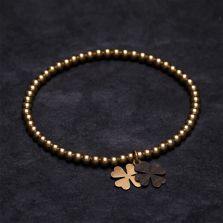 Buddha Stones 銅ビーズの四つ葉のクローバーチャーム付き幸運ブレスレット - 7.1～7.5インチ（18～19cm） - image 0