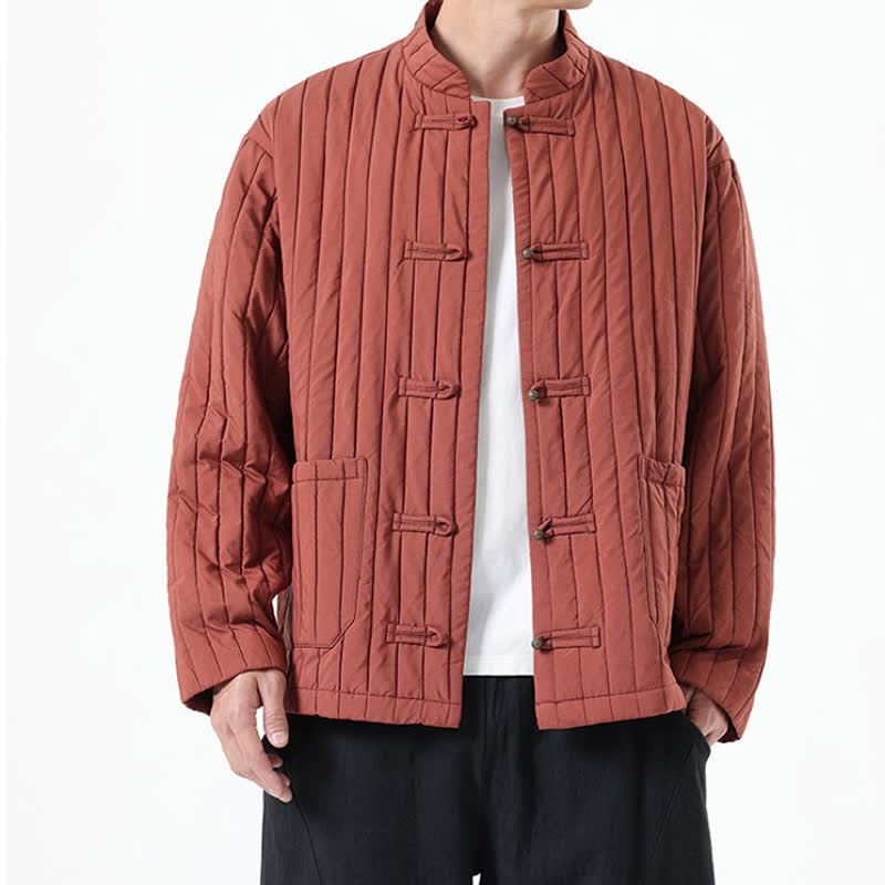 Buddha Stones 秋冬カジュアルタンスタイルフロッグボタン無地メンズジャケット（ポケット付き） - インディアンレッド - US/UK/AU46、 EU56 (5XL) - image 16