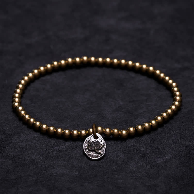Buddha Stones 銅ビーズの蓮のチャーム付きヒーリングブレスレット - 7.1～7.5インチ（18～19cm） - image 0