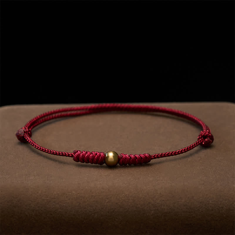 Buddha Stones 赤紐と銅ビーズの連結ブレスレット - image 3