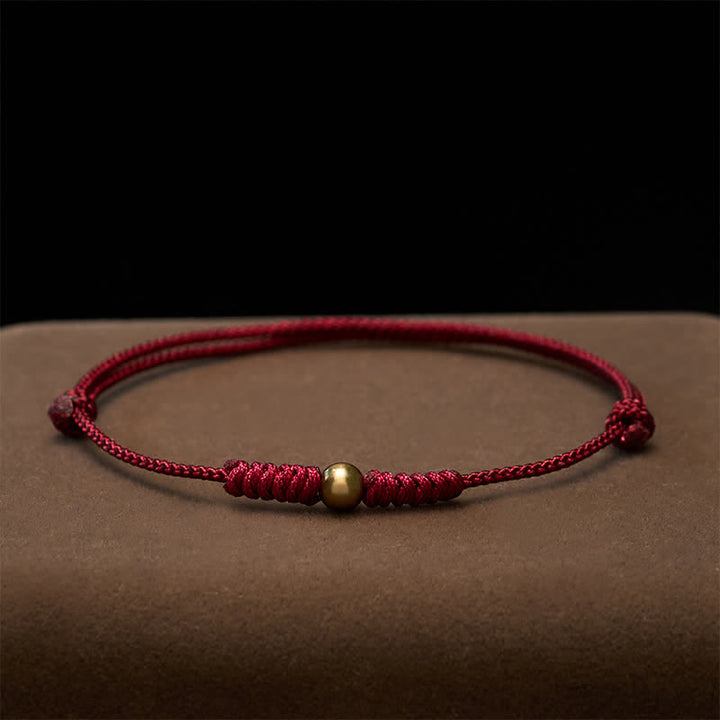 Buddha Stones 赤紐と銅ビーズの連結ブレスレット - image 3
