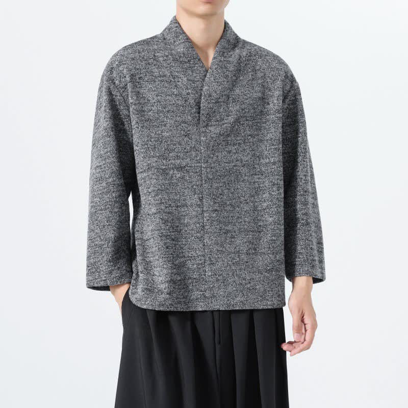 Buddha Stones 秋冬向けミニマルカジュアル無地Vネックメンズ長袖Tシャツ - グレー - US/UK/AU46、 EU56 (5XL) - image 6