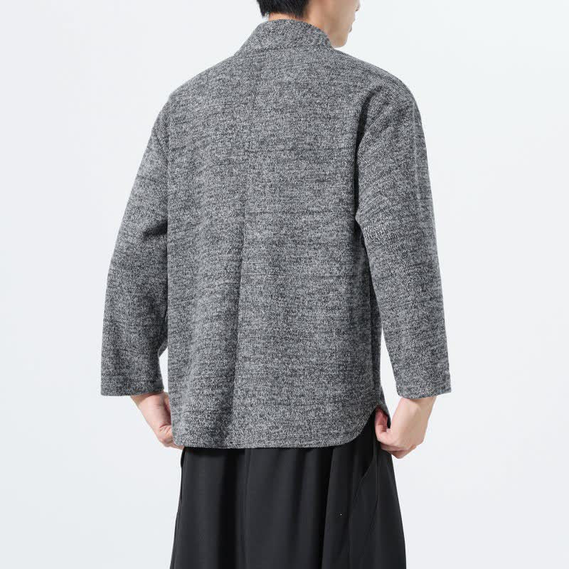 Buddha Stones 秋冬向けミニマルカジュアル無地Vネックメンズ長袖Tシャツ - image 10