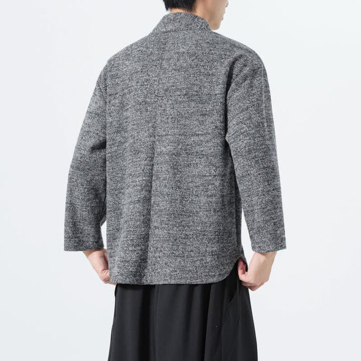 Buddha Stones 秋冬向けミニマルカジュアル無地Vネックメンズ長袖Tシャツ - image 10