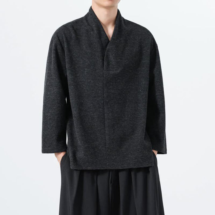 Buddha Stones 秋冬向けミニマルカジュアル無地Vネックメンズ長袖Tシャツ - image 16