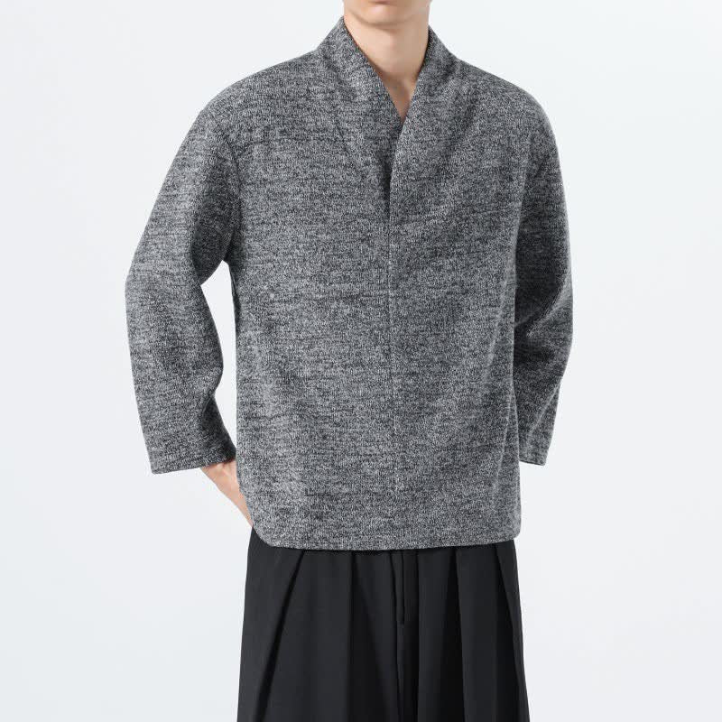 Buddha Stones 秋冬向けミニマルカジュアル無地Vネックメンズ長袖Tシャツ - image 8