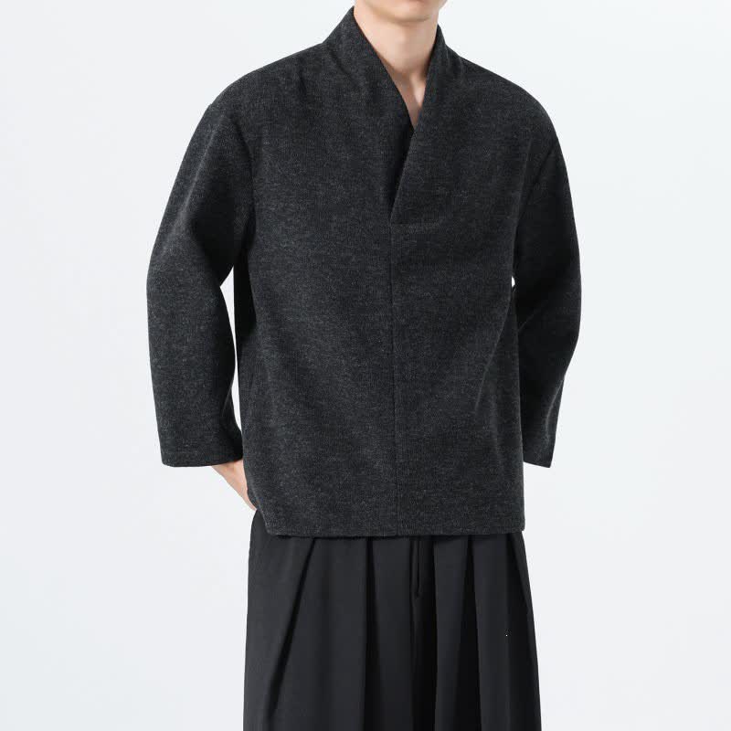 Buddha Stones 秋冬向けミニマルカジュアル無地Vネックメンズ長袖Tシャツ - image 18