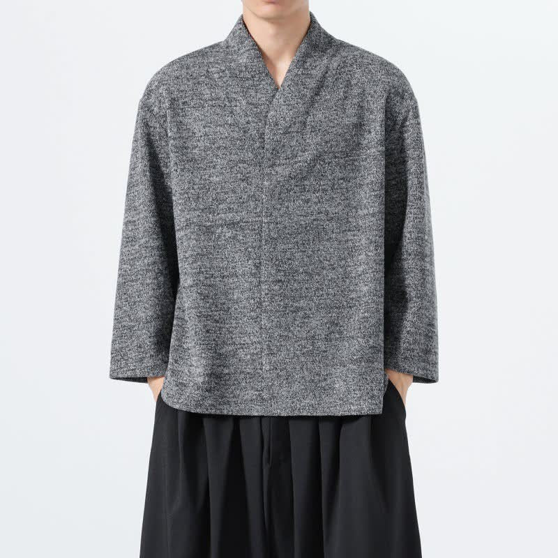 Buddha Stones 秋冬向けミニマルカジュアル無地Vネックメンズ長袖Tシャツ - image 7