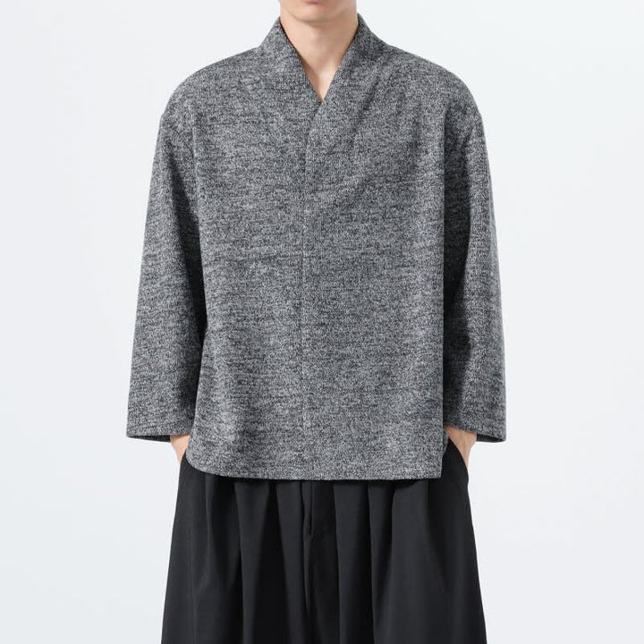 Buddha Stones 秋冬向けミニマルカジュアル無地Vネックメンズ長袖Tシャツ - image 7