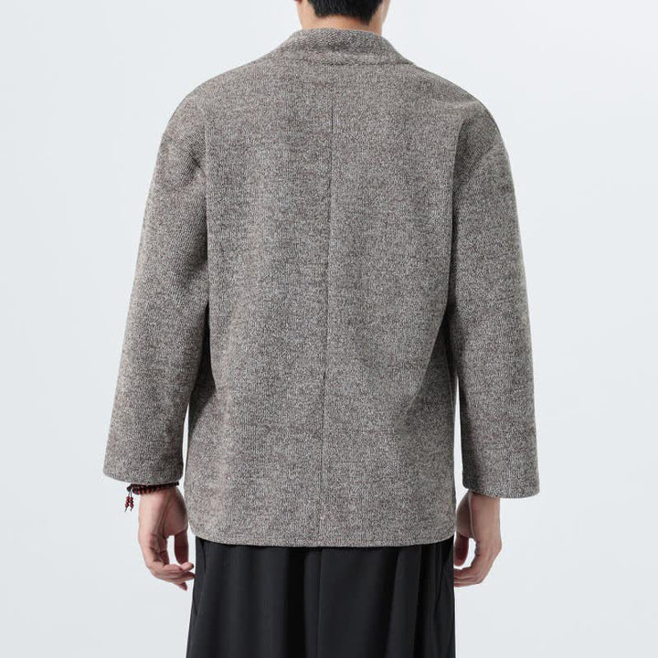 Buddha Stones 秋冬向けミニマルカジュアル無地Vネックメンズ長袖Tシャツ - image 5