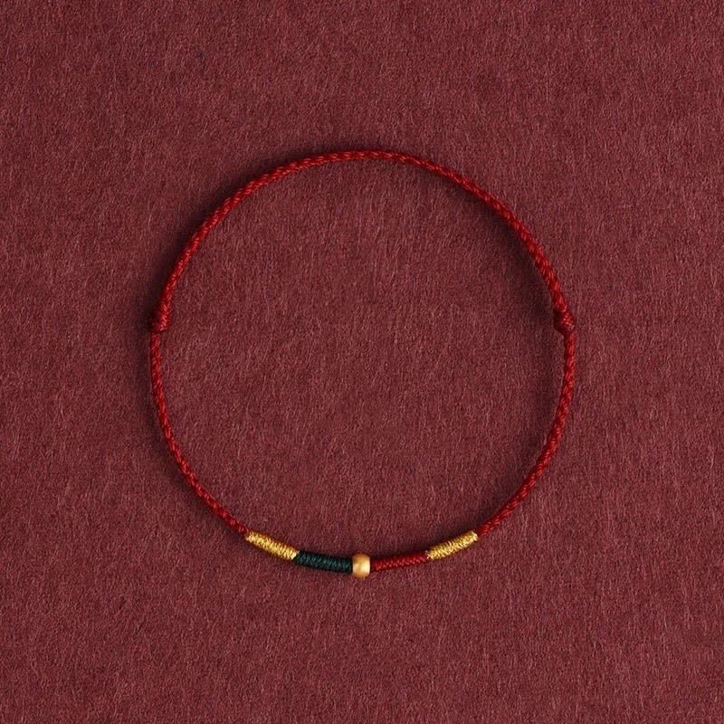 Buddha Stones 銅ビーズと赤紐を使った保護編み込みロープブレスレット - バーガンディ（手首周り：5.9～6.7インチ／15～17cm） - image 0