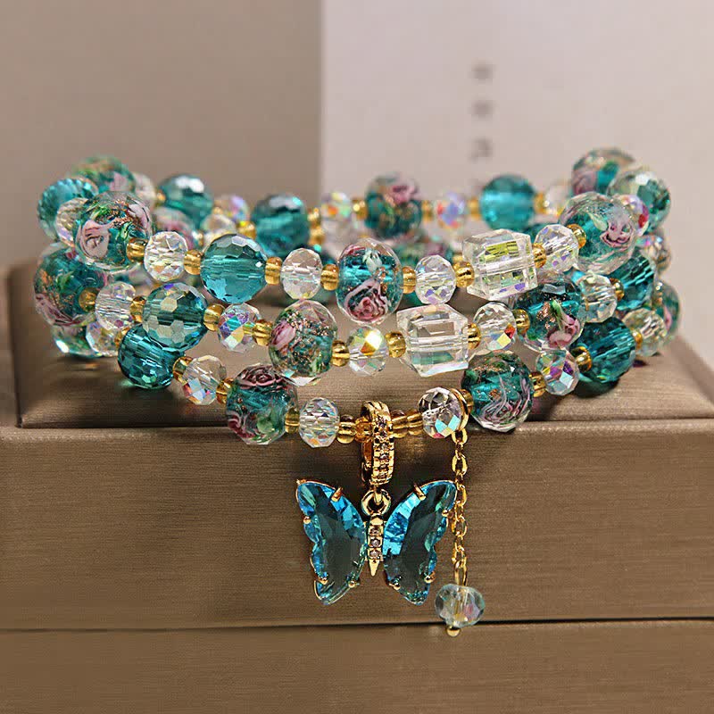 Buddha Stones Liuli ガラスビーズ バタフライ トランスフォーメーション トリプルラップブレスレット - image 7