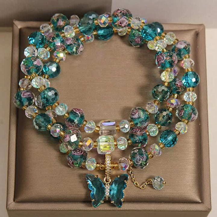 Buddha Stones Liuli ガラスビーズ バタフライ トランスフォーメーション トリプルラップブレスレット - image 1