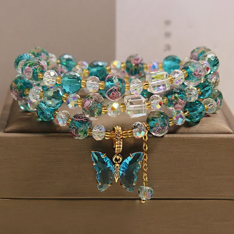 Buddha Stones Liuli ガラスビーズ バタフライ トランスフォーメーション トリプルラップブレスレット - 蝶（変身♥愛） - image 0