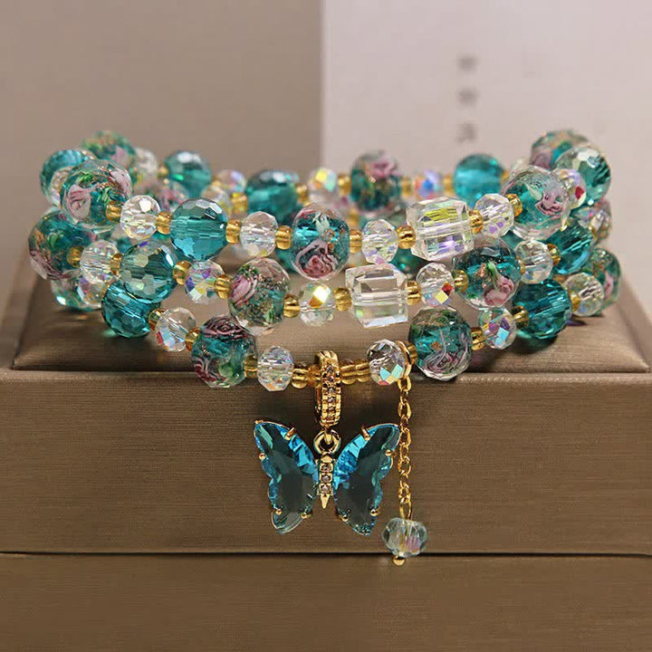 Buddha Stones Liuli ガラスビーズ バタフライ トランスフォーメーション トリプルラップブレスレット - 蝶（変身♥愛） - image 0
