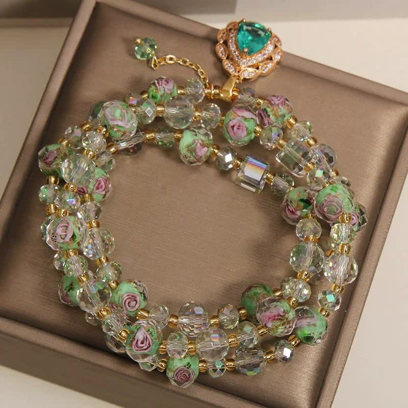 Buddha Stones ゴールデン・リウリ・グラス ローズガーデン ティアドロップ エナジー トリプルラップブレスレット - image 3