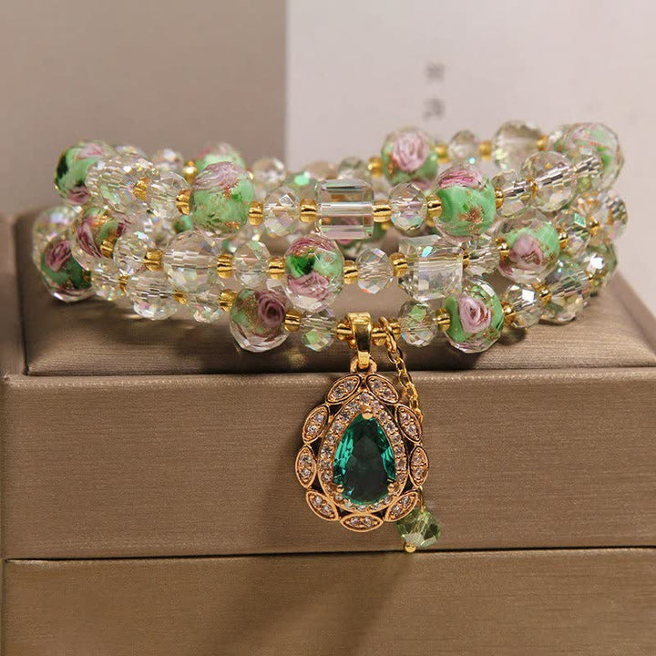 Buddha Stones ゴールデン・リウリ・グラス ローズガーデン ティアドロップ エナジー トリプルラップブレスレット - image 7